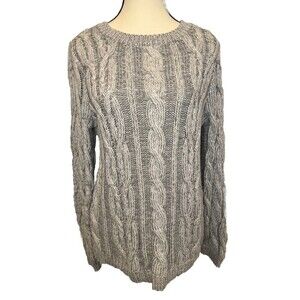 J. Jill Wearever Collection Marled GRAY WHITE Chunky Cable Knit Sweater Sz S